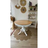 Silla Baba Ayaklı Masa Naturel Ahşap Yuvarlak Üst Tablalı Beyaz Ayaklı Açılır Masa (Çap 100 cm ) - 100 cm - Beyaz - Naturel Ahşap
