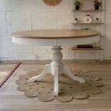 Silla Baba Ayaklı Masa Naturel Ahşap Yuvarlak Üst Tablalı Beyaz Ayaklı Açılır Masa (Çap 120 Cm) - Naturel - Beyaz