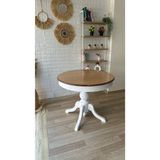 Silla Baba Ayaklı Masa Naturel Ahşap Yuvarlak Üst Tablalı Beyaz Ayaklı Açılır Masa (Çap 90 cm ) - 90 cm - Naturel - Beyaz