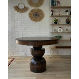 Silla Boğum Ayaklı Masa Ahşap Yuvarlak Koyu Ceviz Renkli Açılır Masa (Çap 90 Cm)