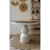 Silla Boğum Ayaklı Masa Naturel Ahşap Yuvarlak Üst Tablalı Beyaz Ayaklı Açılır Masa (Çap 110 Cm) - Naturel - Beyaz