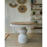 Silla Boğum Ayaklı Masa Naturel Ahşap Yuvarlak Üst Tablalı Beyaz Ayaklı Açılır Masa (Çap 90 Cm) - Naturel - Beyaz