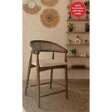 Silla Gazel Bar Sandalyesi Teddy Krem Kumaş Hasırlı Ceviz Ahşap Ada Sandalye