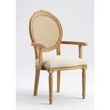Silla Kollu Madalyon Sandalye Teddy Krem Kumaş Oymalı Hasırlı Naturel Ahşap Sandalye