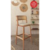 silla Odin Bar Sandalyesi Teddy Krem Kumaş Hasırlı Naturel Ahşap Ada Sandalye