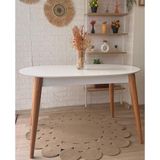 Silla Pera Beyaz Ahşap Oval Üst Tablalı Naturel Ayaklı Açılır Masa (Boy 80 Cm/en 130 Cm) - Naturel - Beyaz