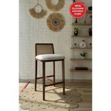 Silla Ross Bar Sandalyesi Teddy Krem Kumaş Hasırlı Bar Sandalyesi Ceviz Ahşap Ada Sandalye