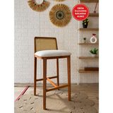 Silla Ross Bar Sandalyesi Teddy Krem Kumaş Hasırlı Naturel Ahşap Ada Sandalye