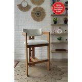 silla T Bar Sandalyesi Teddy Krem Kumaş Bar Sandalyesi Naturel Ahşap Ada Sandalye