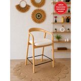 Silla Yılan Bar Sandalyesi Teddy Krem Kumaş Naturel Ahşap Ada Sandalye