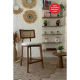 silla Zion Bar Sandalyesi Teddy Krem Kumaş Hasırlı Ceviz Ahşap Ada Sandalye