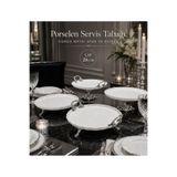 Sillage Home 4 Parça Porselen Sunum Seti Gold /gümüşMetal Ayaklı Krem/Kırık Beyaz Servis ve Sunum Tabağı Seti