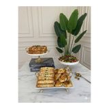 Sillage Home Lüks Porselen 3’lü Sunum Seti Metal Ayaklı&Kulplu Kare Tabak 30 cm /Servis Tabağı 26 cm /Kase 24 cm