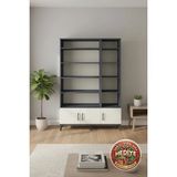 Silva 10 Raflı 3 Kapaklı Dolap Kitaplık - Antrasit/aytaşı, 132X30X195 cm - Antrasit - Aytaşı
