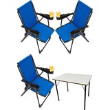 Silva 3 Adet Kamp Sandalyesi Bardaklıklı Lüks Piknik Sandalye Mavi + Katlanır Mdf Masa - 6456 Ecorce Tube Marron - Polyester