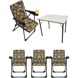 Silva 4 Adet Kamp Sandalyesi Bardaklıklı Lüks Piknik Sandalye Kamuflaj + Katlanır Mdf Masa - 6456 Ecorce Tube Marron - Polyester