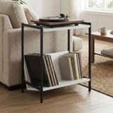 Silva 60x45cm Lamine Ahşap Pikap Sehpası, Metal Ayaklı Plaklık ve Modern Yan Sehpa (Beyaz)