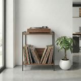 Silva 60x45cm Lamine Ahşap Pikap Sehpası, Metal Ayaklı Plaklık ve Modern Yan Sehpa (Ceviz)