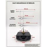 Silva Nature Akar Saat Mekanizması Sessiz Duvar Saat Mekanizması 14 mm Şaft -Kt Metal Akrep-Yelkovan-Saniye-Askılı - Gümüş