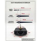 Silva Nature Akar Saat Mekanizması Sessiz Duvar Saat Mekanizması 14 mm Şaft -Kt Metal Akrep-Yelkovan-Saniye-Askılı - Siyah