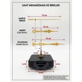 Silva Nature Akar Saat Mekanizması Sessiz Duvar Saat Mekanizması 16 mm Şaft -Akrep-Yelkovan-Saniye-Askılı - Altın