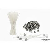 Silva Nature Metal Fitil Sabitleme Tabanı 100 Ad | Doğal Pamuk Mum Ipi 15 cm / 100 Ad + Parafinli Mum Fitil Seti - Çok Renkli