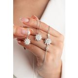 Silvano Jewelry 925 Ayar Gümüş Lotus Çiçeği Takı (Kolye-Küpe-Bileklik) Seti