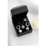 Silvano Jewelry 925 Ayar Gümüş Lotus Çiçeği Takı (Kolye-Küpe-Yüzük)Seti