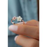 Silvano Jewelry 925 Ayar Gümüş Rose Taşlı Yonca Sedef Yüzük