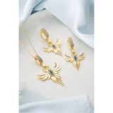 Silvano Jewelry 925 Ayar Gümüş Zümrüdüanka (Kolye-Küpe) Seti