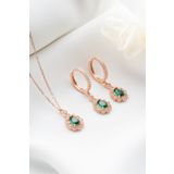 Silvano Jewelry 925 Ayar Gümüş Zümrüt Yeşili Damla Kolye Küpe Seti