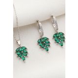 Silvano Jewelry 925 Ayar Gümüş Zümrüt Yeşili Kolye Küpe Takı Seti