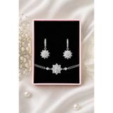 Silvanya Jewelry 925 Ayar Gümüş Lotus Çiçeği Küpe & Bileklik Takı Seti