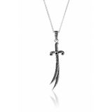 Silvari Silver Hz.Ali Kılıcı Zülfikar Siyah Taşlı Unisex Tasarım 925 Ayar Gümüş Kolye