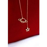 Silver And Silver Kadın Rose Satürn Yıldızlı Kolye 925 Ayar Gümüş