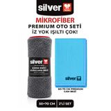 SİLVER HOME 2'li Araç Temizlik Seti 50x70 cm 390 GSM Mikrofiber Kurulama Havlusu ve İz Bırakmayan Premium Cam Bezi