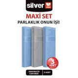 SİLVER HOME 3'lü Mikrofiber Cam Bezi Gri Mavi 40x40 cm İz Bırakmayan Sihirli Temizlik Bezi Seti