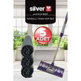 Silver Home Mandallı Mop Uyumlu Ekstra Kalın Dokulu Antrasit 5 Adet Yedek Mop Bezi