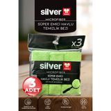 SİLVER HOME Mikrofiber Süper Emici 3'lü Havlu Temizlik Bezi-Yeşil