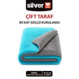 SİLVER HOME Mikrofiber Süper Emici 50×70 Cm Büyük Boy 600 Gsm Mavi-Gri Çift Yüzlü Araç Kurulama Havlusu