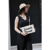 Silver & Polo Silver Polo Bej - Siyah Dokuma Hasır Kadın Portföy ve Clutch El Çantası SP1034