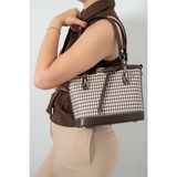 Silver & Polo Silver Polo SP1155 Kadın El Çantası Ekose Line Kare Kahve Sarı-Kahve