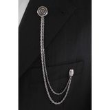 Silver Vintage Desenli Ceket & Damatlık & Blazer Zincirli Yaka Aksesuarı - Gümüş - 1 Drop - 25