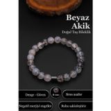Silvera Telkari Beyaz Akik Bileklik Kadın Erkek Doğal Taş Bileklik BT051