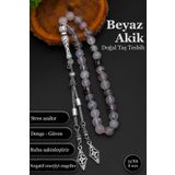 SİLVERA TELKARİ Beyaz Akik Doğal Taş Tesbih Erkek Akik Tesbih BT050