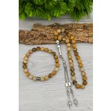 SİLVERA TELKARİ Erkek Taş Jasper Doğal Taş Tesbih ve Bileklik Set 8 mm BT049