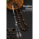 Silvera Telkari Kaplangözü Tesbih Erkek Doğal Taş Kaplan Gözü Tesbih 8 mm BT032 - Kahverengi - Sarı