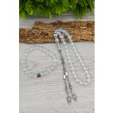 SİLVERA TELKARİ Opal Ay Taşı Bileklik ve Tesbih Erkek Doğal Taş Set 8 mm BT037