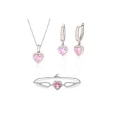 Silveranka 925 Ayar Gümüş Pembe Kalp Takı Seti