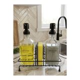 SİLVERLAND Metal Standlı 2li Kare Sıvı Sabunluk ve Süngerlik 500ml Mutfak ve Banyo Kullanımı